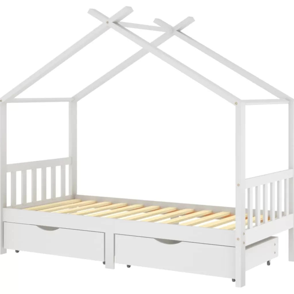 vidaXL Meubelen Voor Baby'S & Peuters> Kinderbedframe Met Lades Massief Grenenhout 90X200 Cm Wit