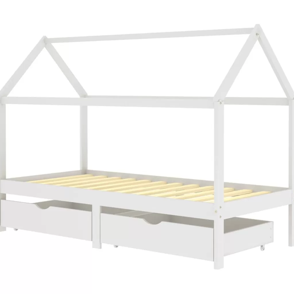 vidaXL Meubelen Voor Baby'S & Peuters> Kinderbedframe Met Lades Massief Grenenhout 90X200 Cm Wit