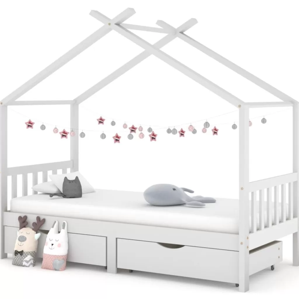 vidaXL Meubelen Voor Baby'S & Peuters> Kinderbedframe Met Lades Massief Grenenhout 90X200 Cm Wit