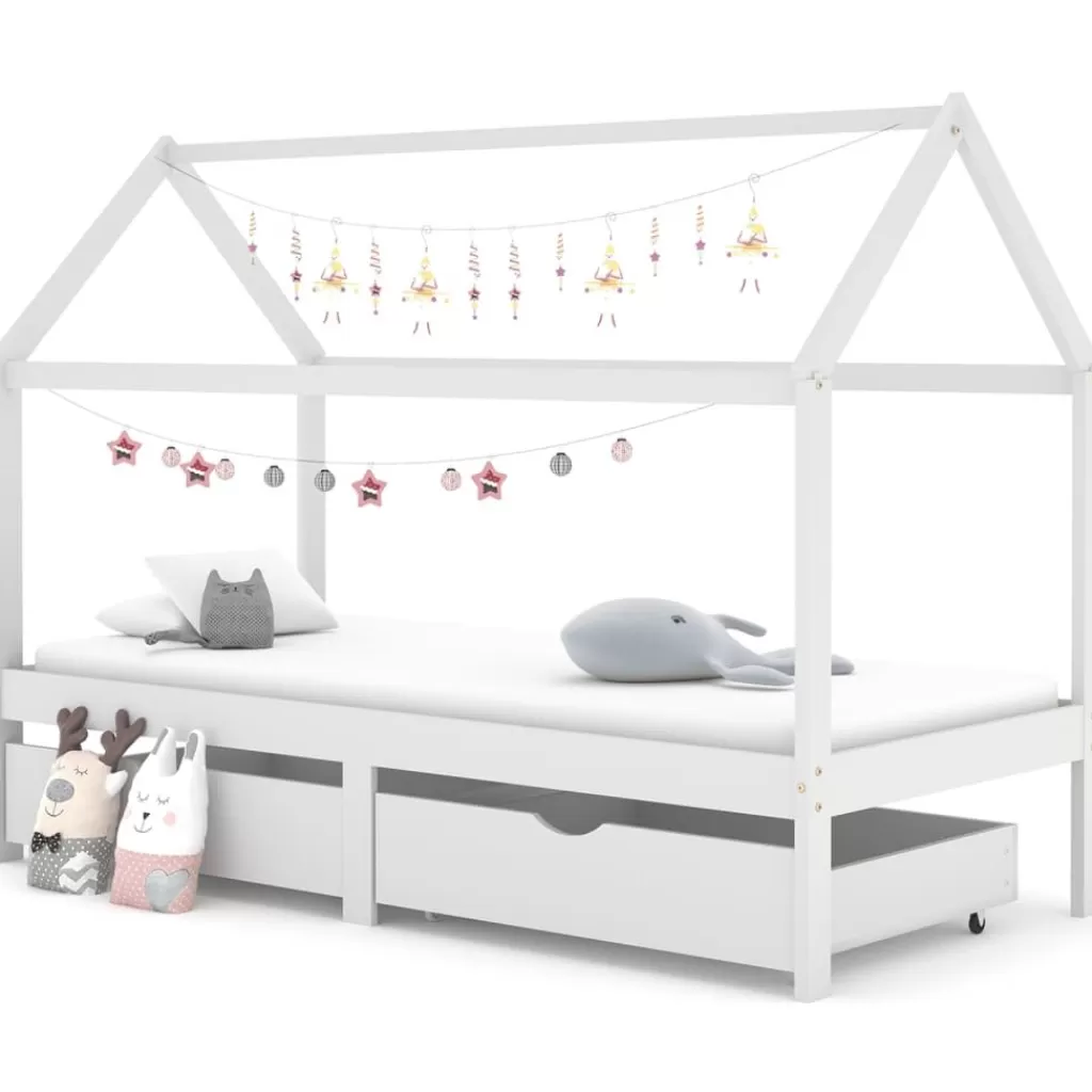 vidaXL Meubelen Voor Baby'S & Peuters> Kinderbedframe Met Lades Massief Grenenhout 90X200 Cm Wit