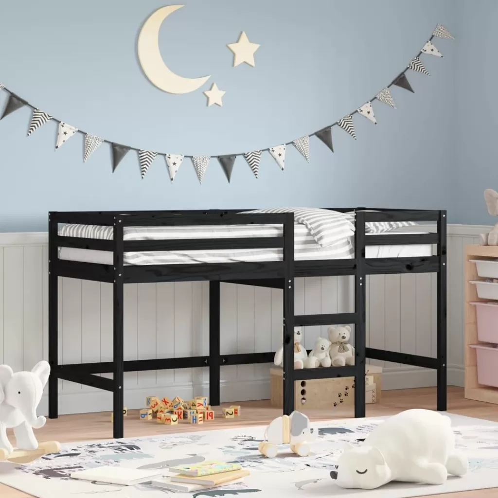 vidaXL Bedden & Accessoires> Kinderhoogslaper Met Ladder 80X200 Cm Massief Grenenhout Zwart