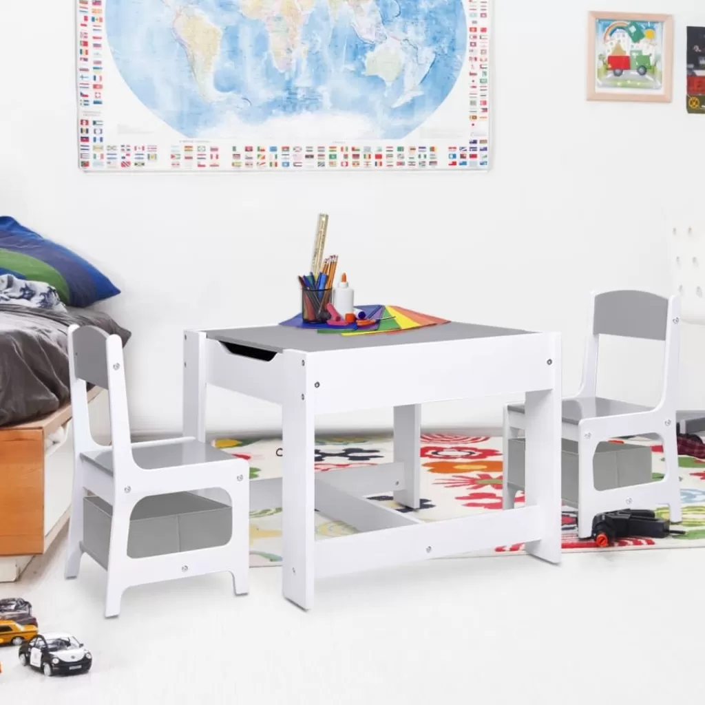 vidaXL Meubelen Voor Baby'S & Peuters> Kindertafel Met 2 Stoelen Mdf Wit