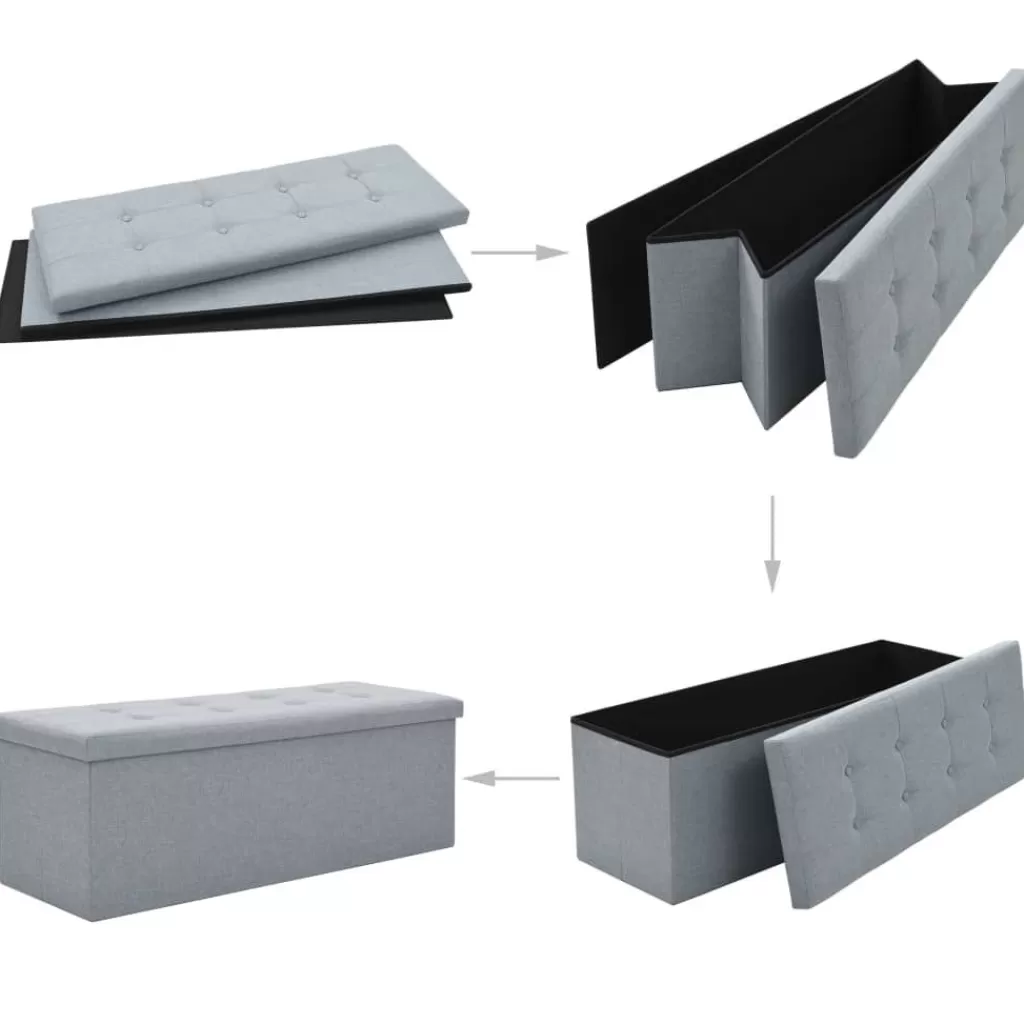 vidaXL Bankjes> Opbergbank Inklapbaar 110X38X38 Cm Kunstlinnen Lichtgrijs