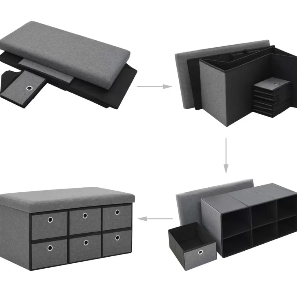 vidaXL Bankjes> Opbergbank Inklapbaar 76X38X38 Cm Kunstlinnen Donkergrijs