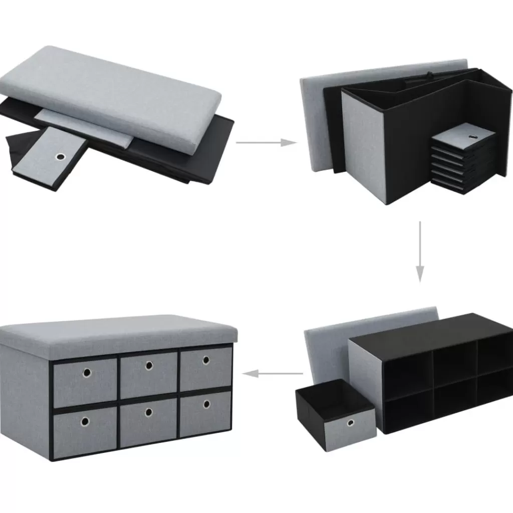 vidaXL Bankjes> Opbergbank Inklapbaar 76X38X38 Cm Kunstlinnen Lichtgrijs