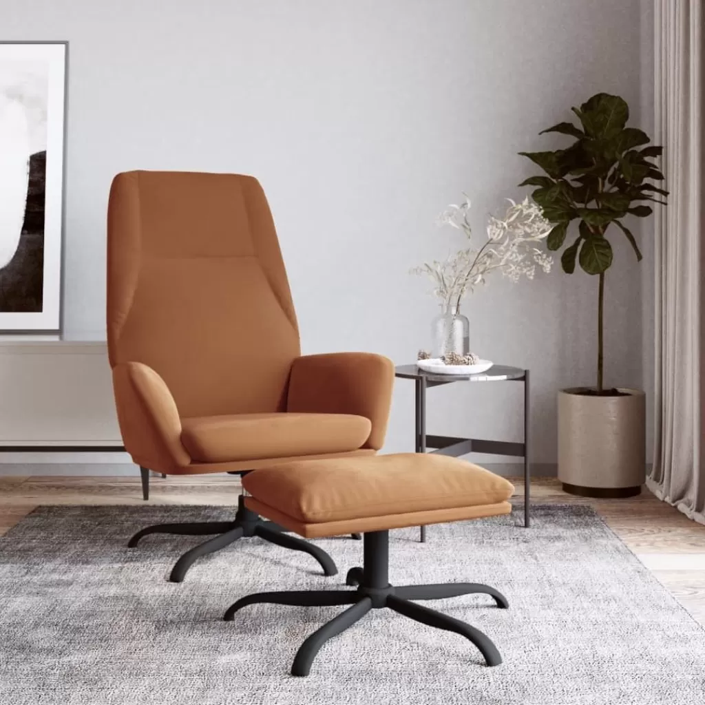 vidaXL Stoelen> Relaxstoel Met Voetenbank Microvezelstof Taupe