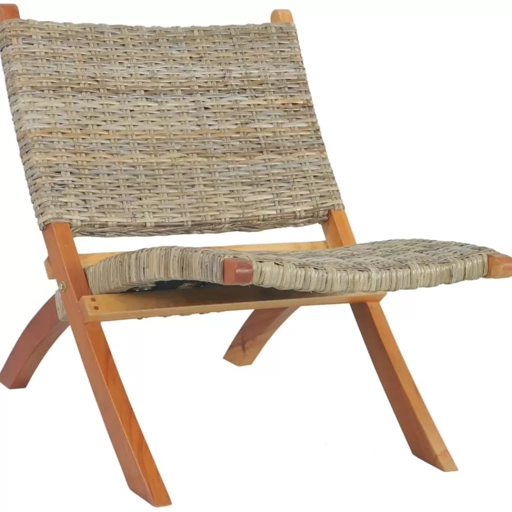 vidaXL Stoelen> Relaxstoel Natuurlijk Kubu Rattan En Massief Mahoniehout