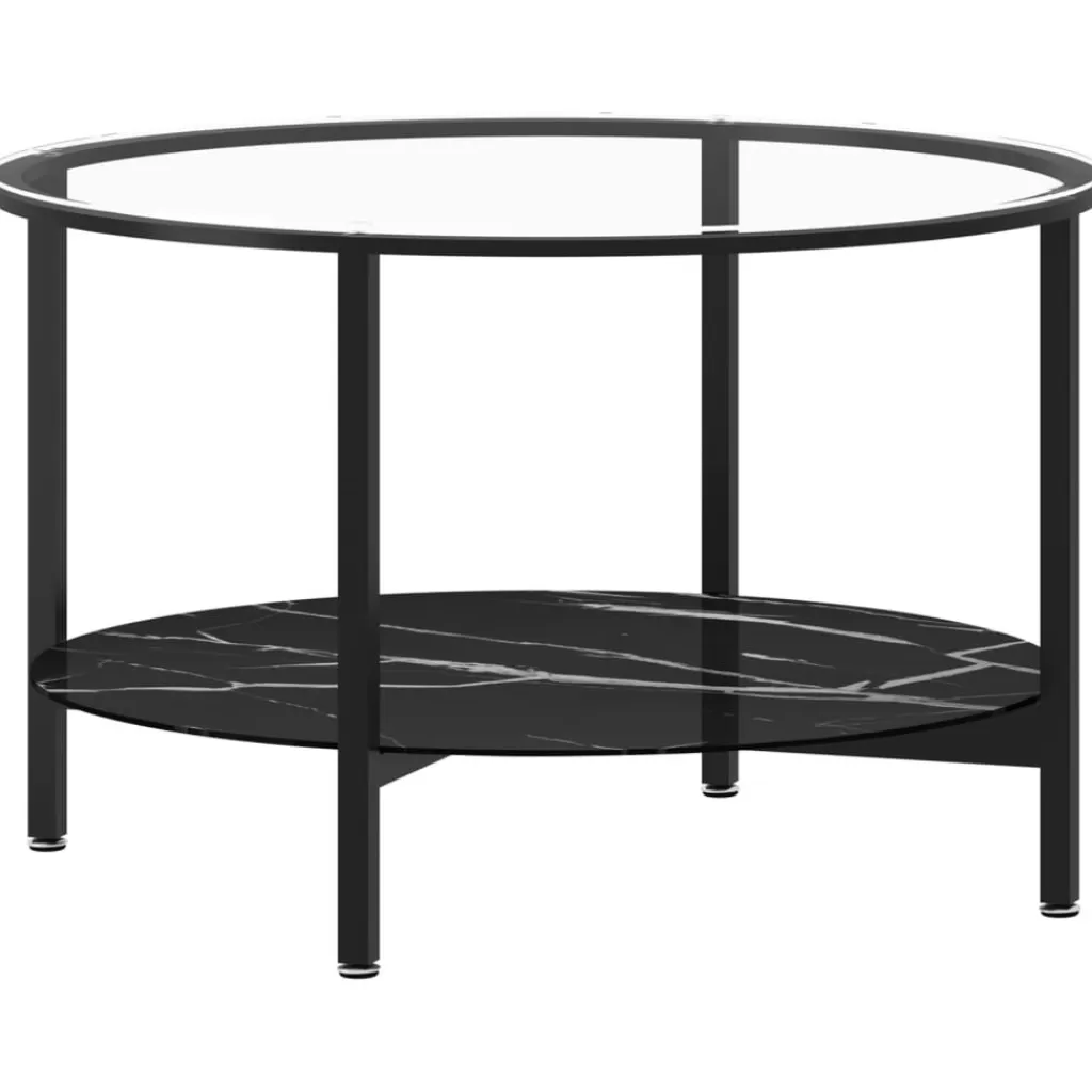 vidaXL Tafels> Salontafel 70 Cm Gehard Glas Zwart En Zwartmarmer