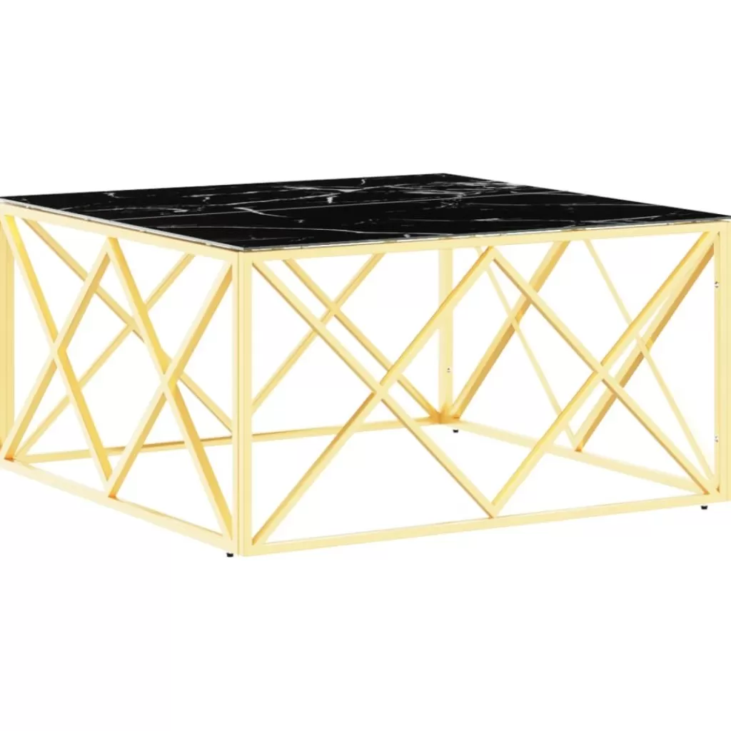 vidaXL Tafels> Salontafel 80X80X40 Cm Roestvrij Staal En Glas Goudkleurig