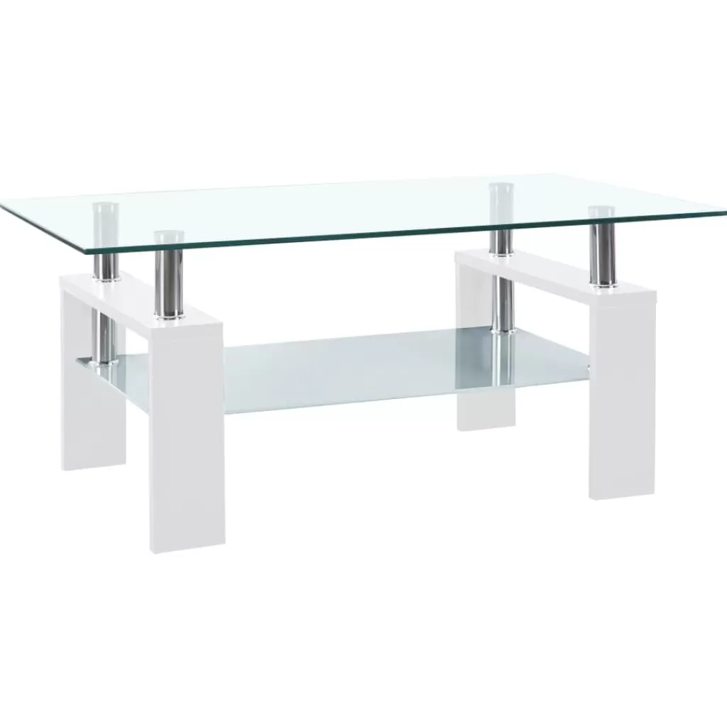 vidaXL Tafels> Salontafel 95X55X40 Cm Gehard Glas Transparant En Wit