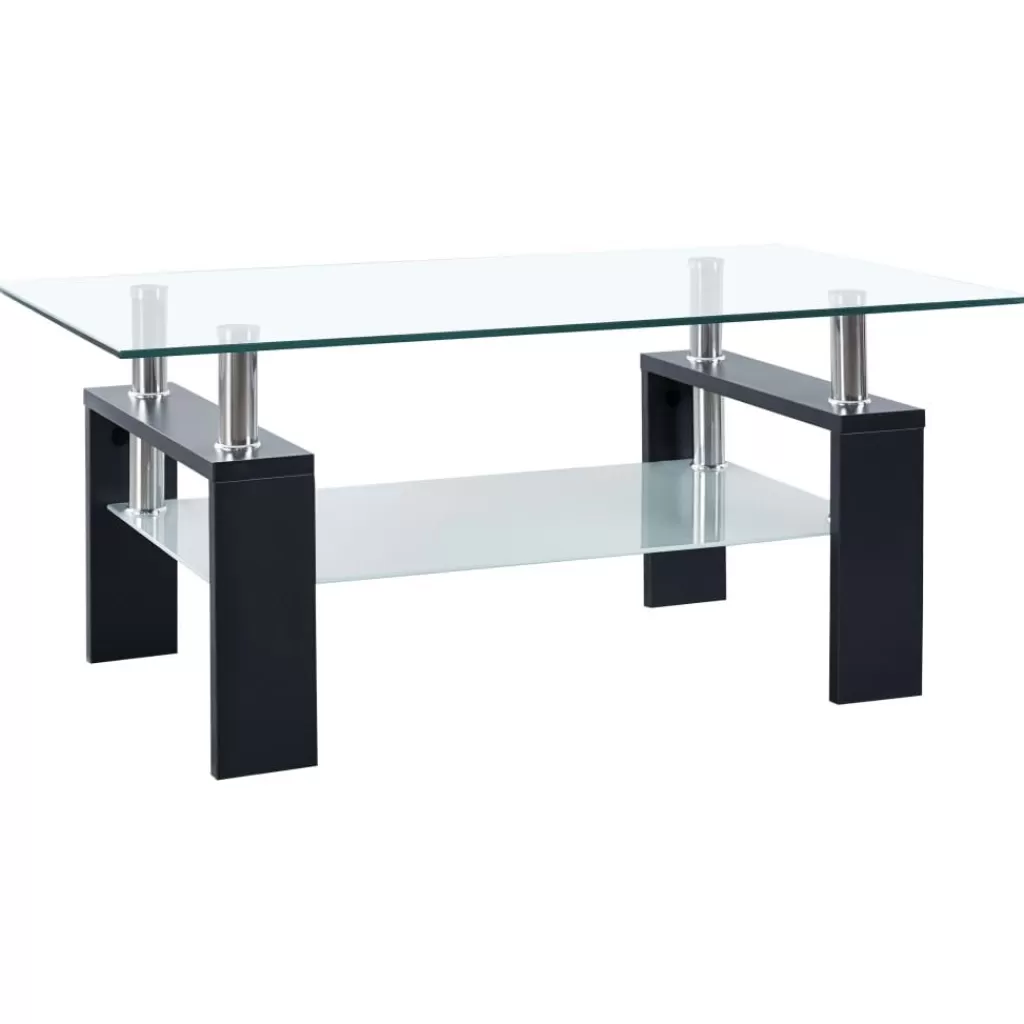 vidaXL Tafels> Salontafel 95X55X40 Cm Gehard Glas Transparant En Zwart