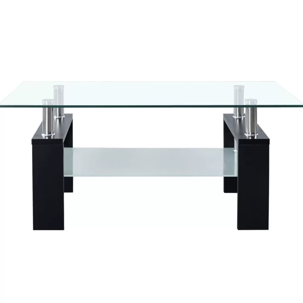 vidaXL Tafels> Salontafel 95X55X40 Cm Gehard Glas Transparant En Zwart