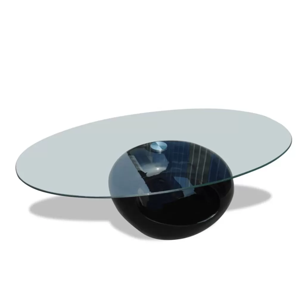 vidaXL Tafels> Salontafel Met Ovale Glazen Tafelblad Hoogglans Zwart