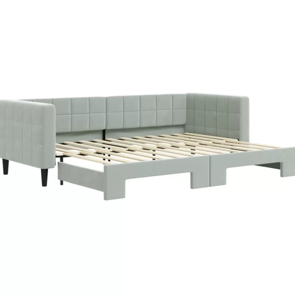 vidaXL Bedden & Accessoires> Slaapbank Met Onderschuifbed 80X200 Cm Fluweel Lichtgrijs