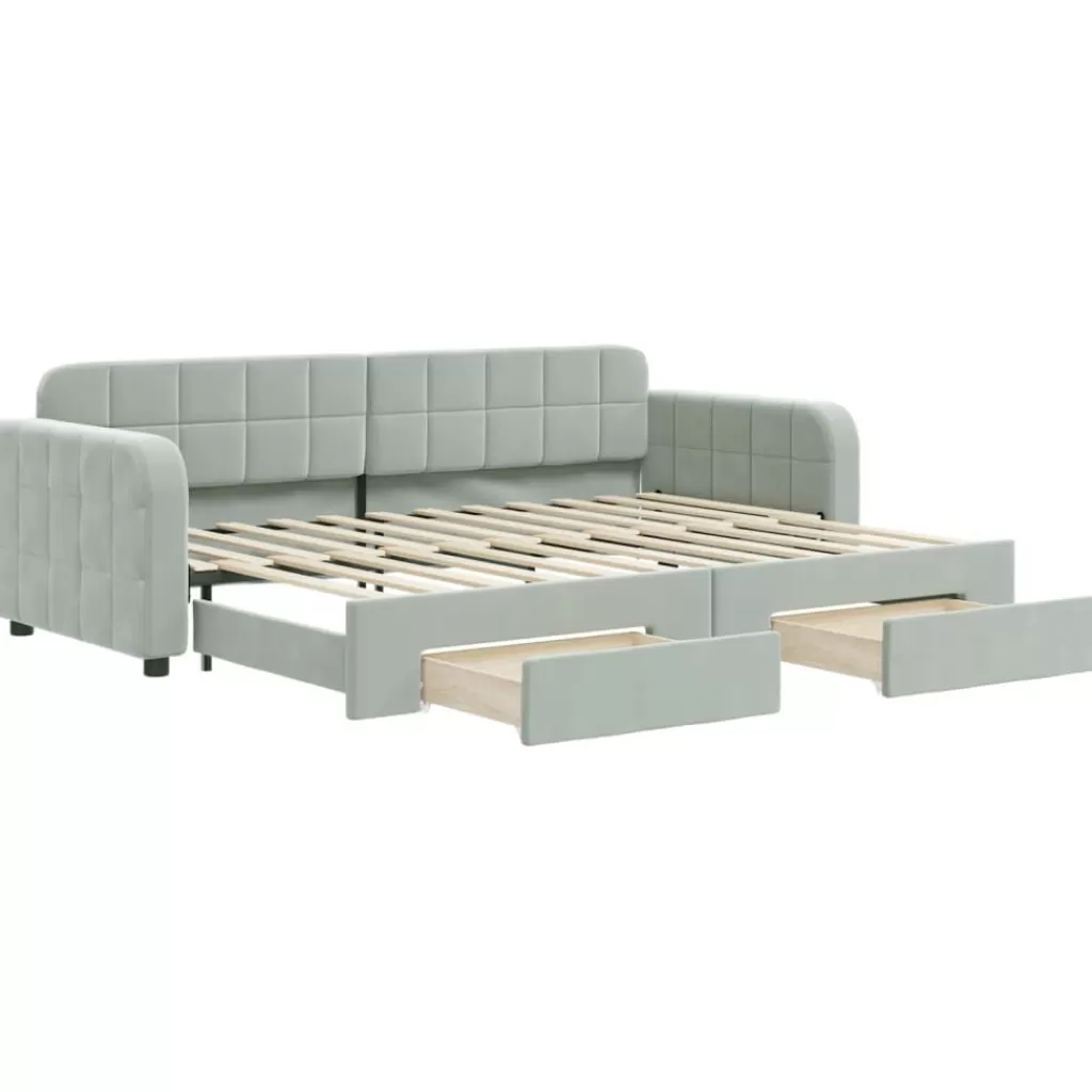 vidaXL Bedden & Accessoires> Slaapbank Onderschuifbed En Lades 80X200 Cm Fluweel Lichtgrijs