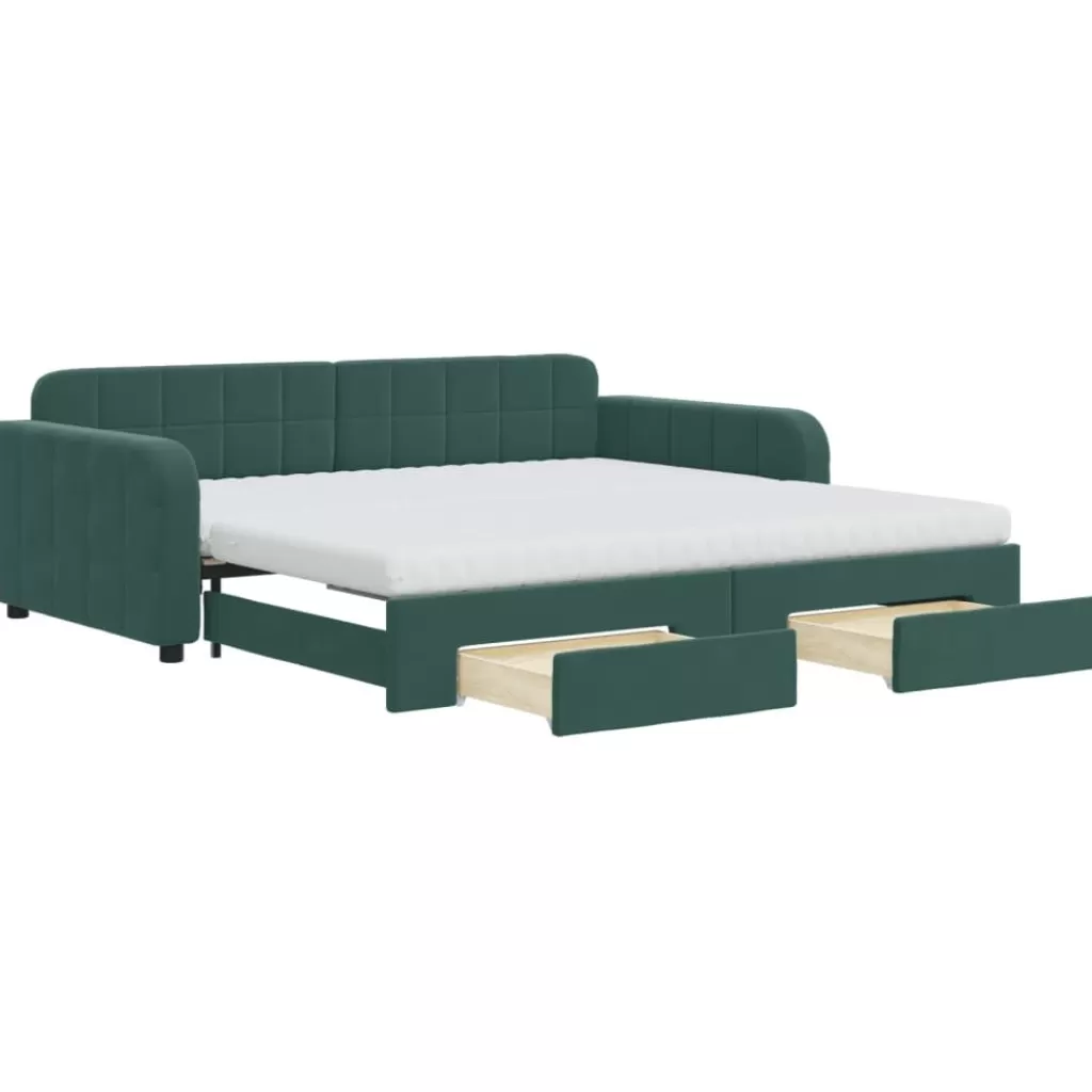 vidaXL Bedden & Accessoires> Slaapbank Onderschuifbed Lades 100X200 Cm Fluweel Donkergroen