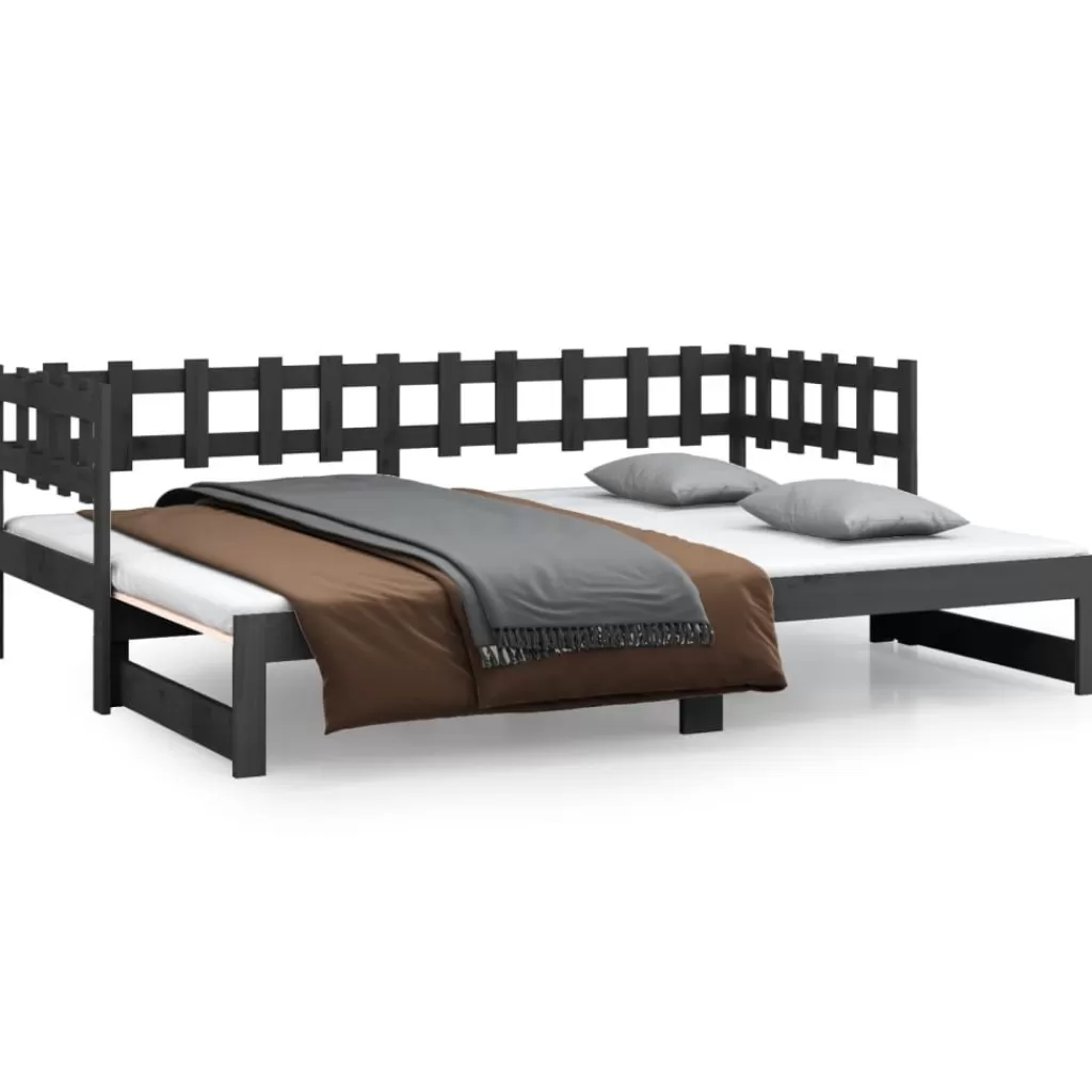 vidaXL Bedden & Accessoires> Slaapbank Uitschuifbaar 2X(80X200) Cm Massief Grenenhout Grijs