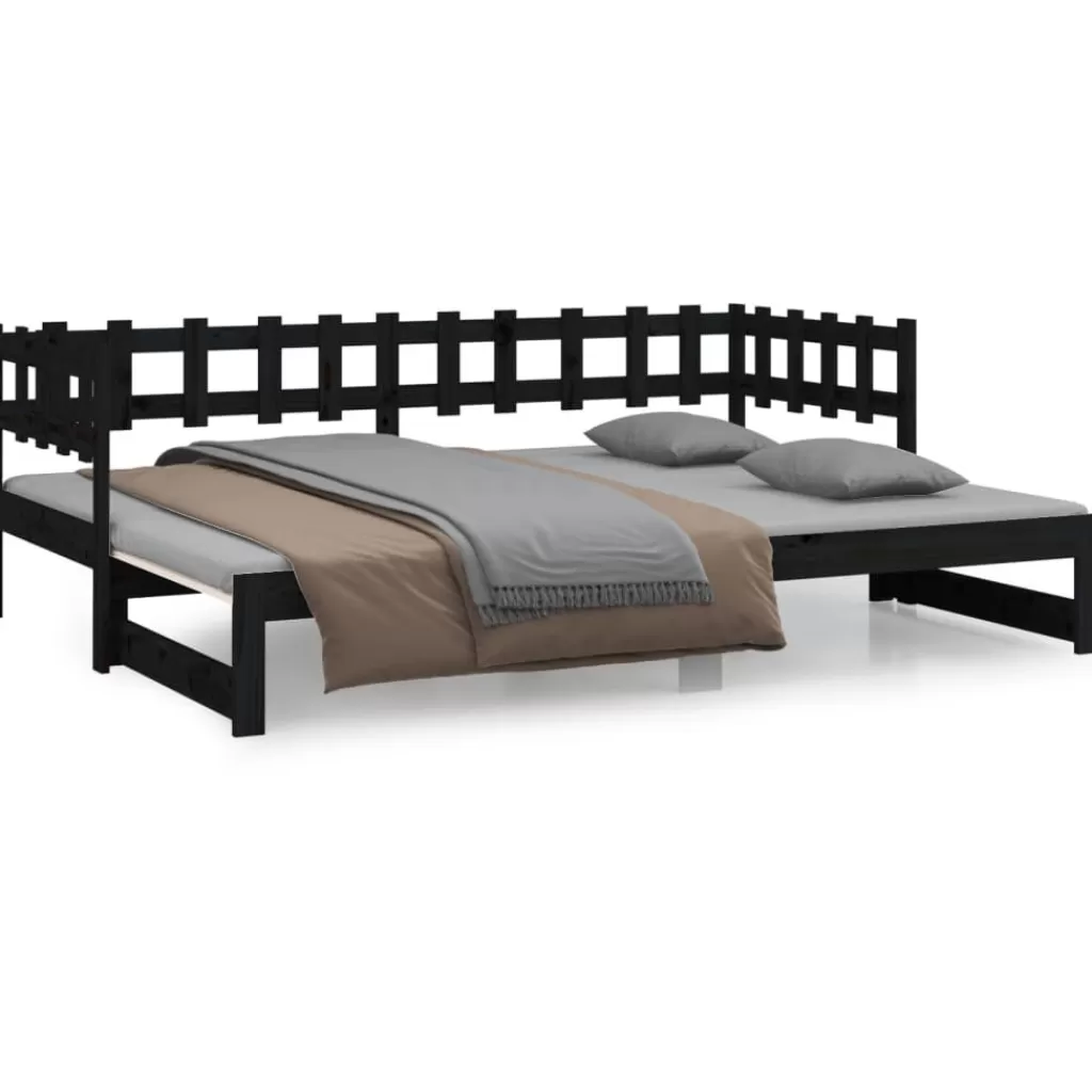 vidaXL Bedden & Accessoires> Slaapbank Uitschuifbaar 2X(80X200) Cm Massief Grenenhout Zwart