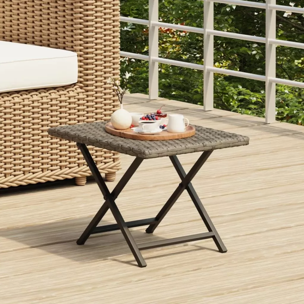 vidaXL Tuinmeubelen> Tafel Inklapbaar 45X35X32 Cm Poly Rattan Grijs