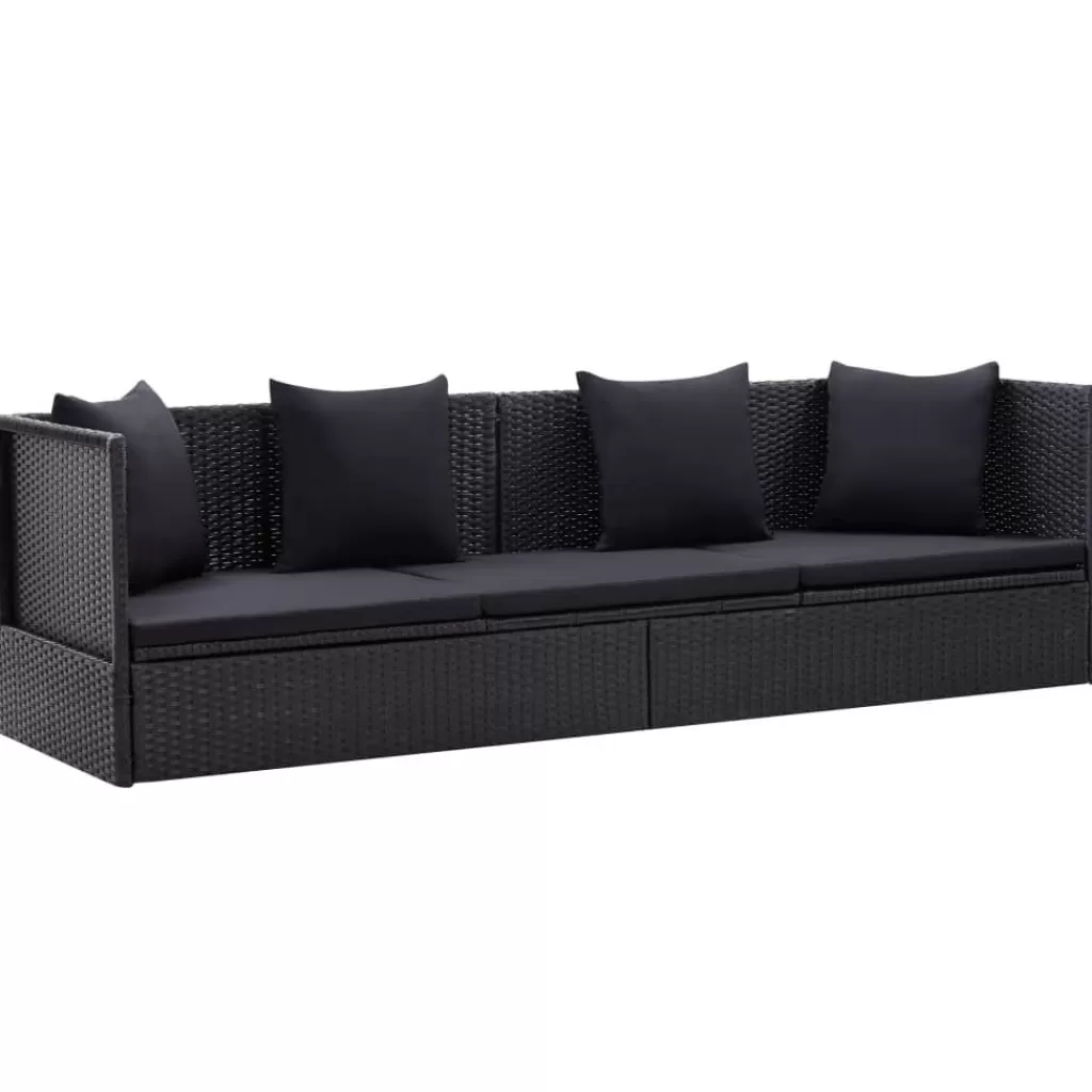 vidaXL Tuinmeubelen> Tuinbed Met Kussens Poly Rattan Zwart