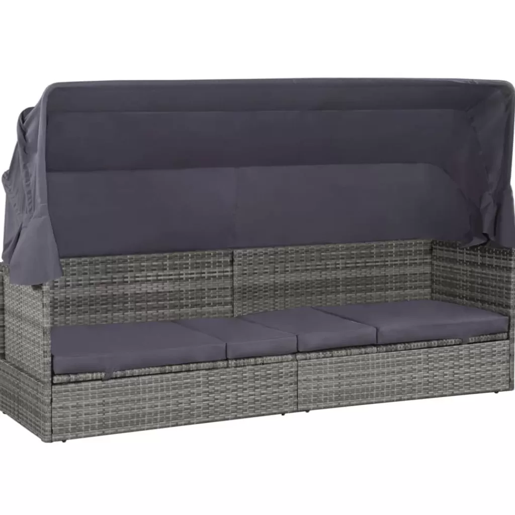 vidaXL Tuinmeubelen> Tuinbed Met Luifel 205X62 Cm Poly Rattan Grijs