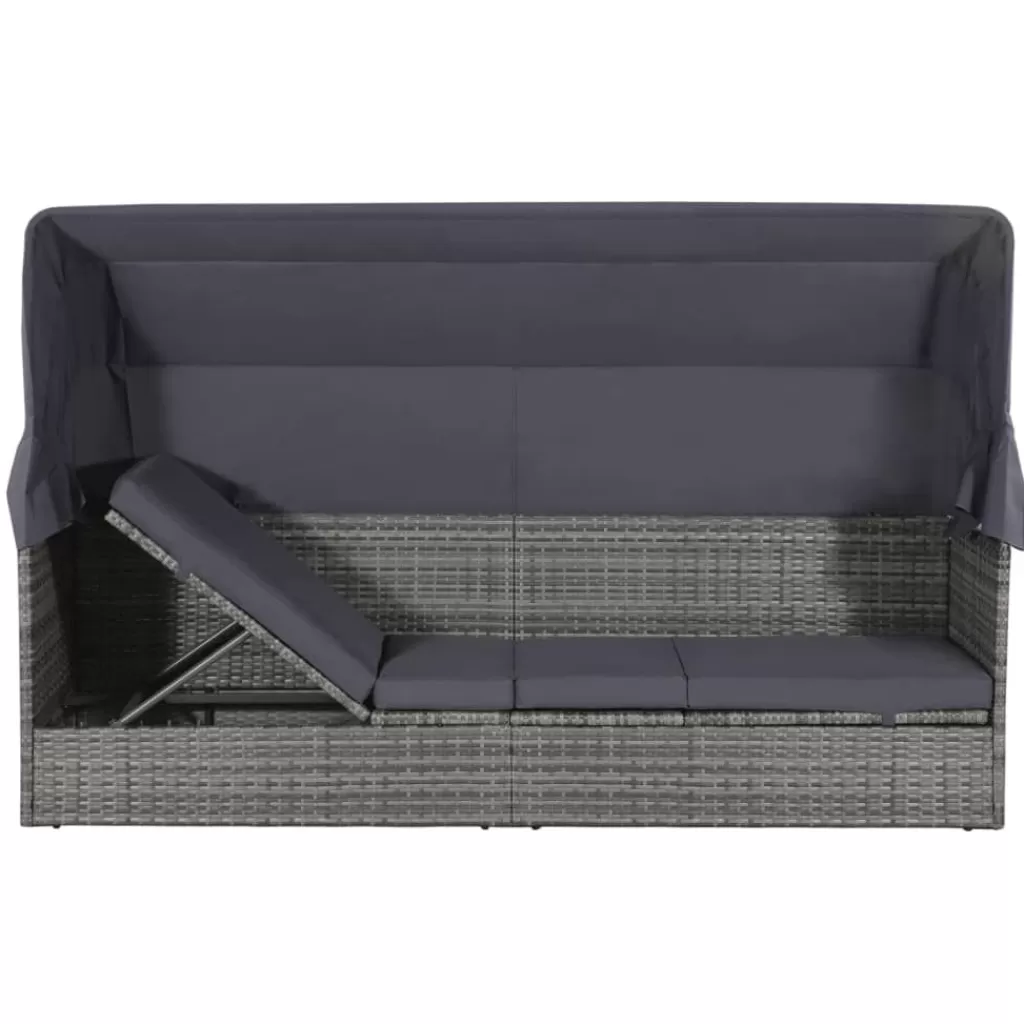 vidaXL Tuinmeubelen> Tuinbed Met Luifel 205X62 Cm Poly Rattan Grijs