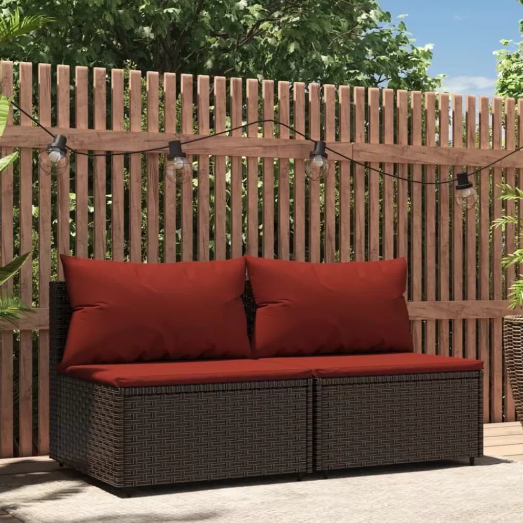 vidaXL Tuinmeubelen> Tuinmiddenbanken Met Kussens 2 St Poly Rattan Bruin