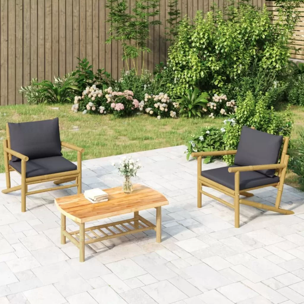 vidaXL Tuinmeubelen> Tuinstoelen 2 St Met Donkergrijze Kussens Bamboe