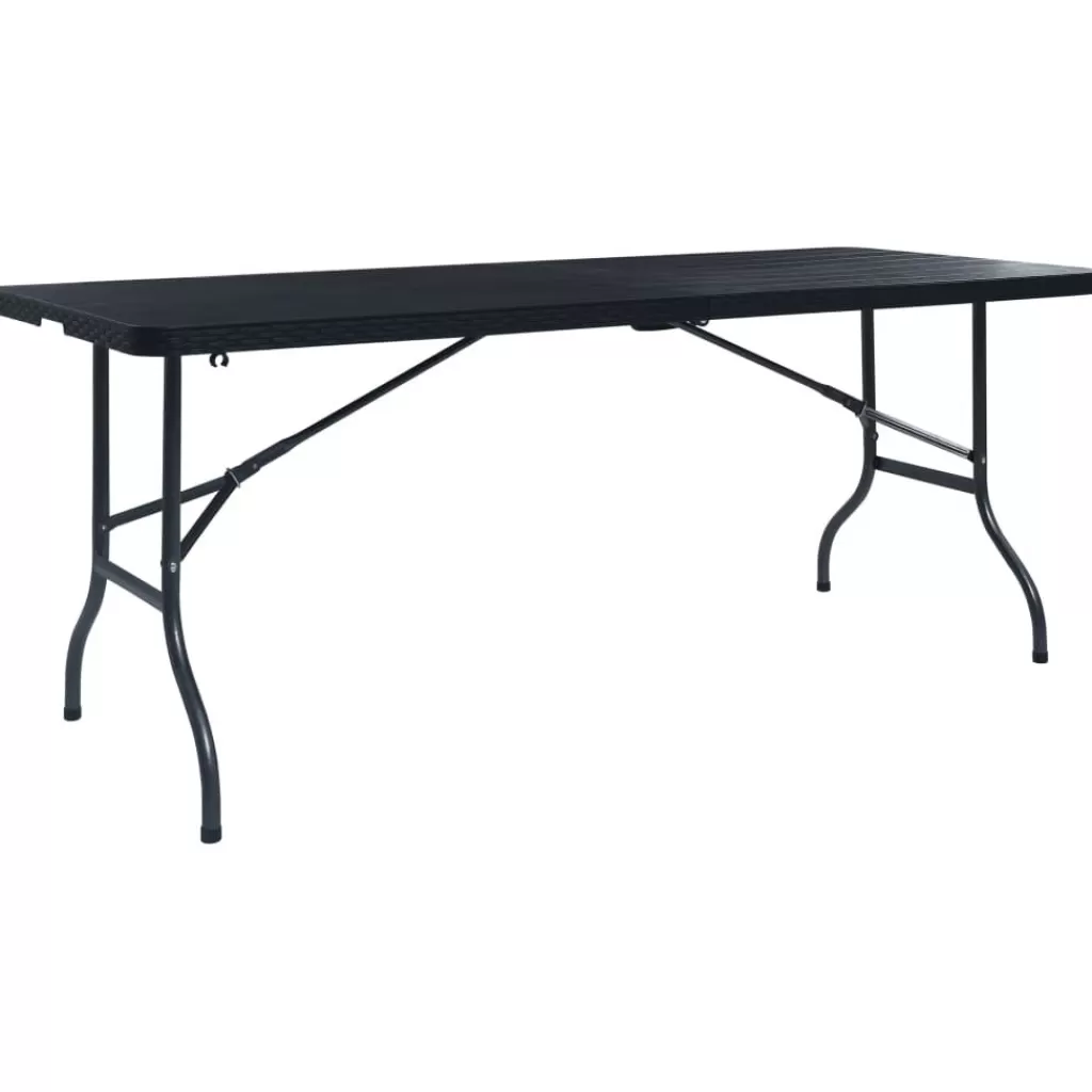 vidaXL Tuinmeubelen> Tuintafel Inklapbaar 180X75X72 Cm Hdpe En Kunstrattan Zwart