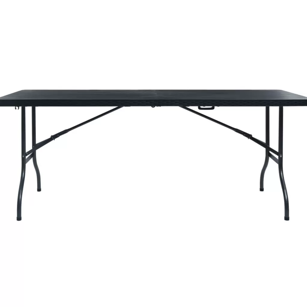 vidaXL Tuinmeubelen> Tuintafel Inklapbaar 180X75X72 Cm Hdpe En Kunstrattan Zwart