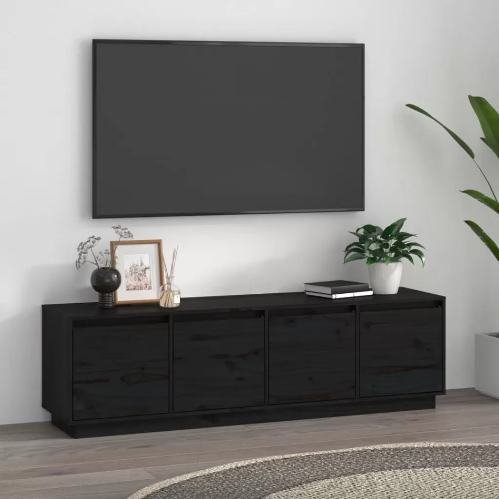 vidaXL Tv-Meubels> Tv-Meubel 156X37X45 Cm Massief Grenenhout Zwart