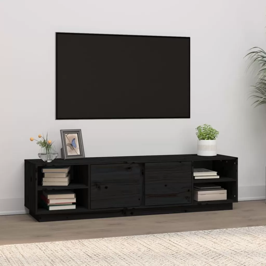 vidaXL Tv-Meubels> Tv-Meubel 156X40X40 Cm Massief Grenenhout Zwart