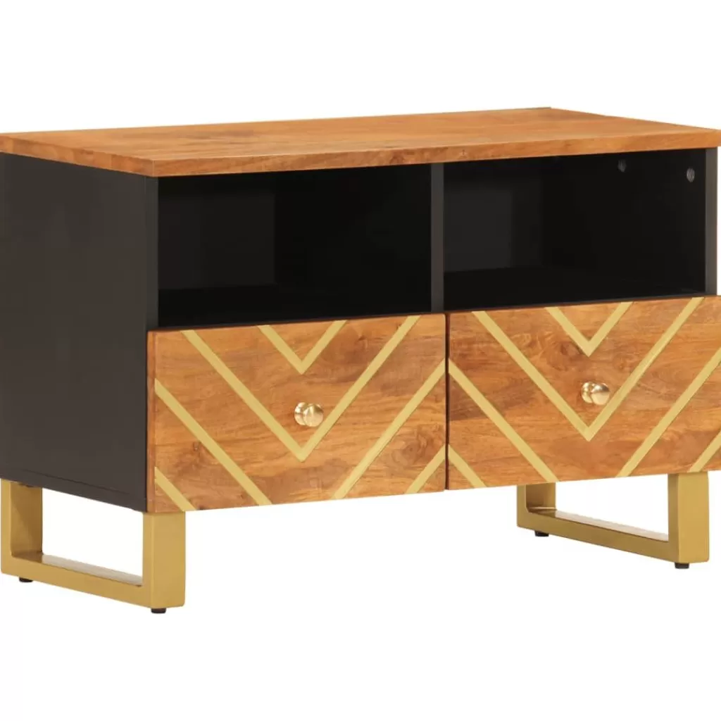 vidaXL Tv-Meubels> Tv-Meubel 70X33,5X46 Cm Massief Mangohout Bruin En Zwart