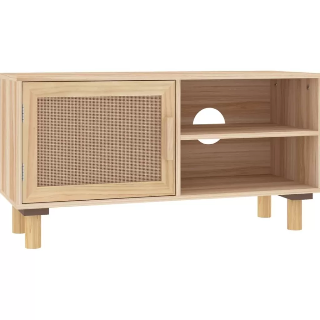 vidaXL Tv-Meubels> Tv-Meubel 80X30X40 Cm Massief Grenenhout En Rattan Bruin