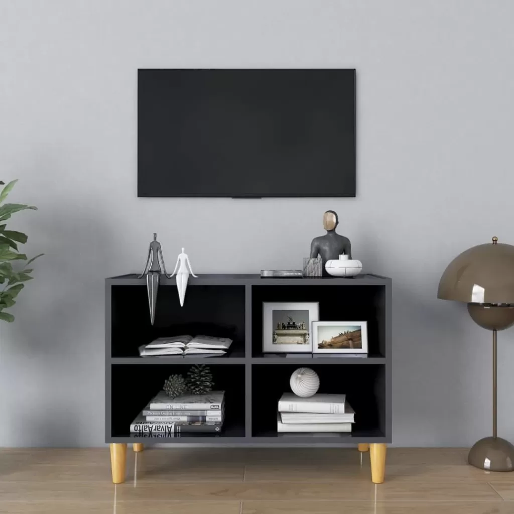 vidaXL Tv-Meubels> Tv-Meubel Met Houten Poten 69,5X30X50 Cm Hoogglans Grijs