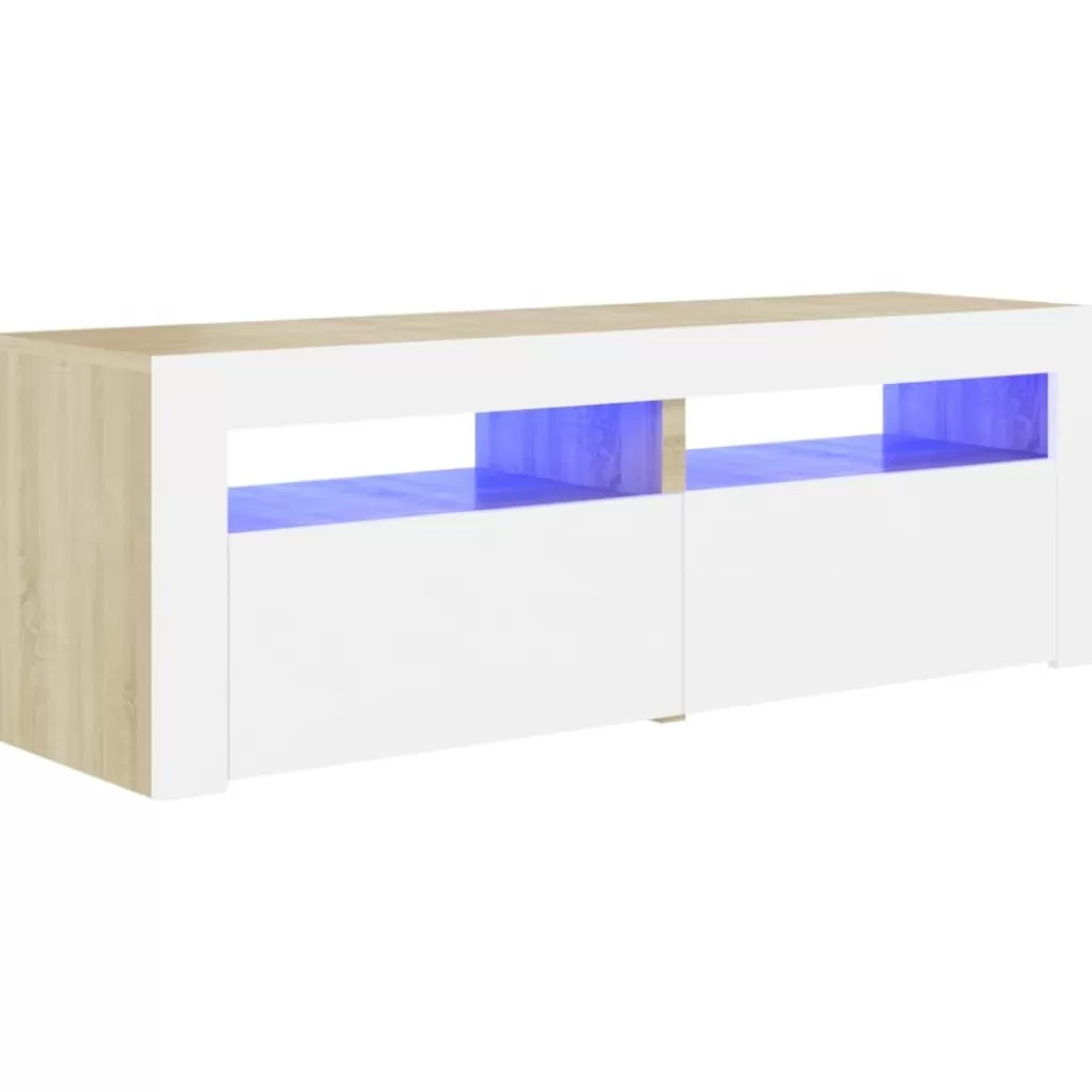 vidaXL Tv-Meubels> Tv-Meubel Met Led-Verlichting 120X35X40Cm Wit Sonoma Eikenkleur