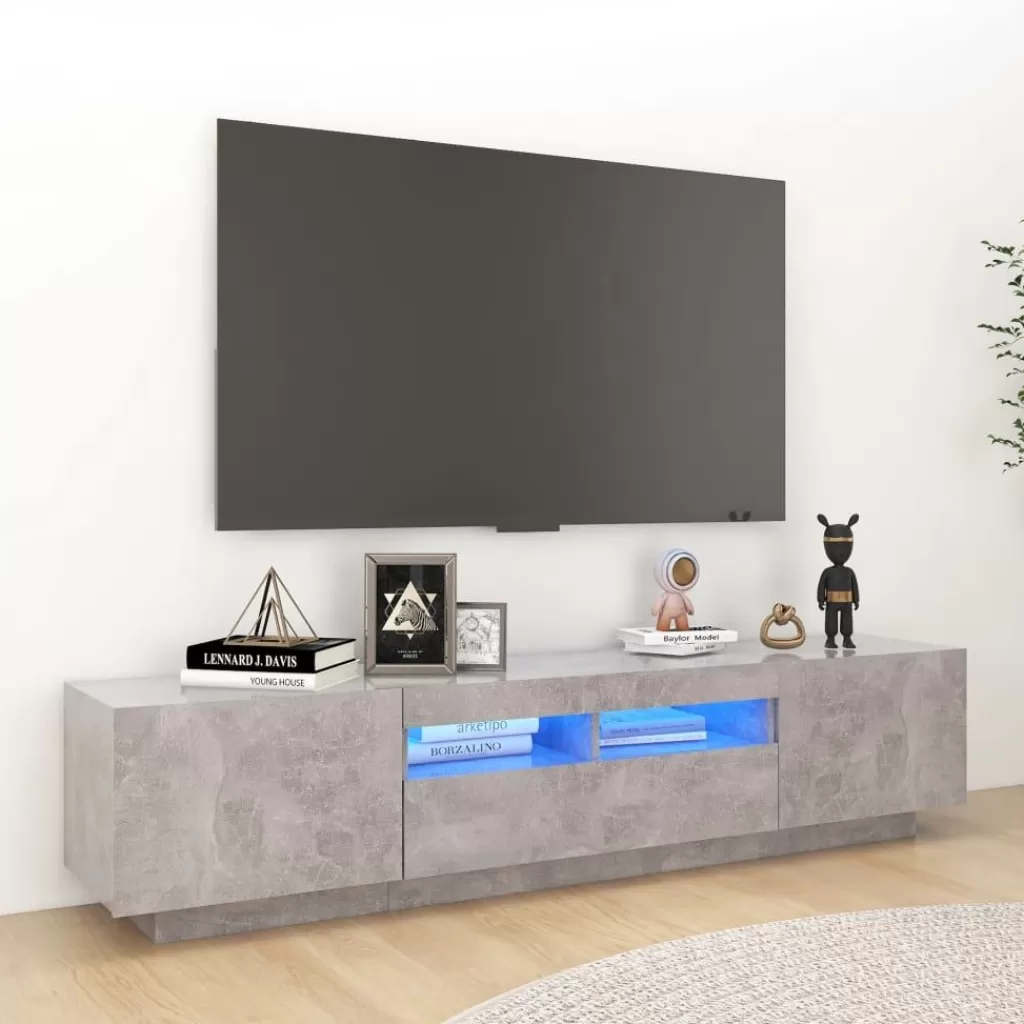 vidaXL Tv-Meubels> Tv-Meubel Met Led-Verlichting 180X35X40 Cm Betongrijs