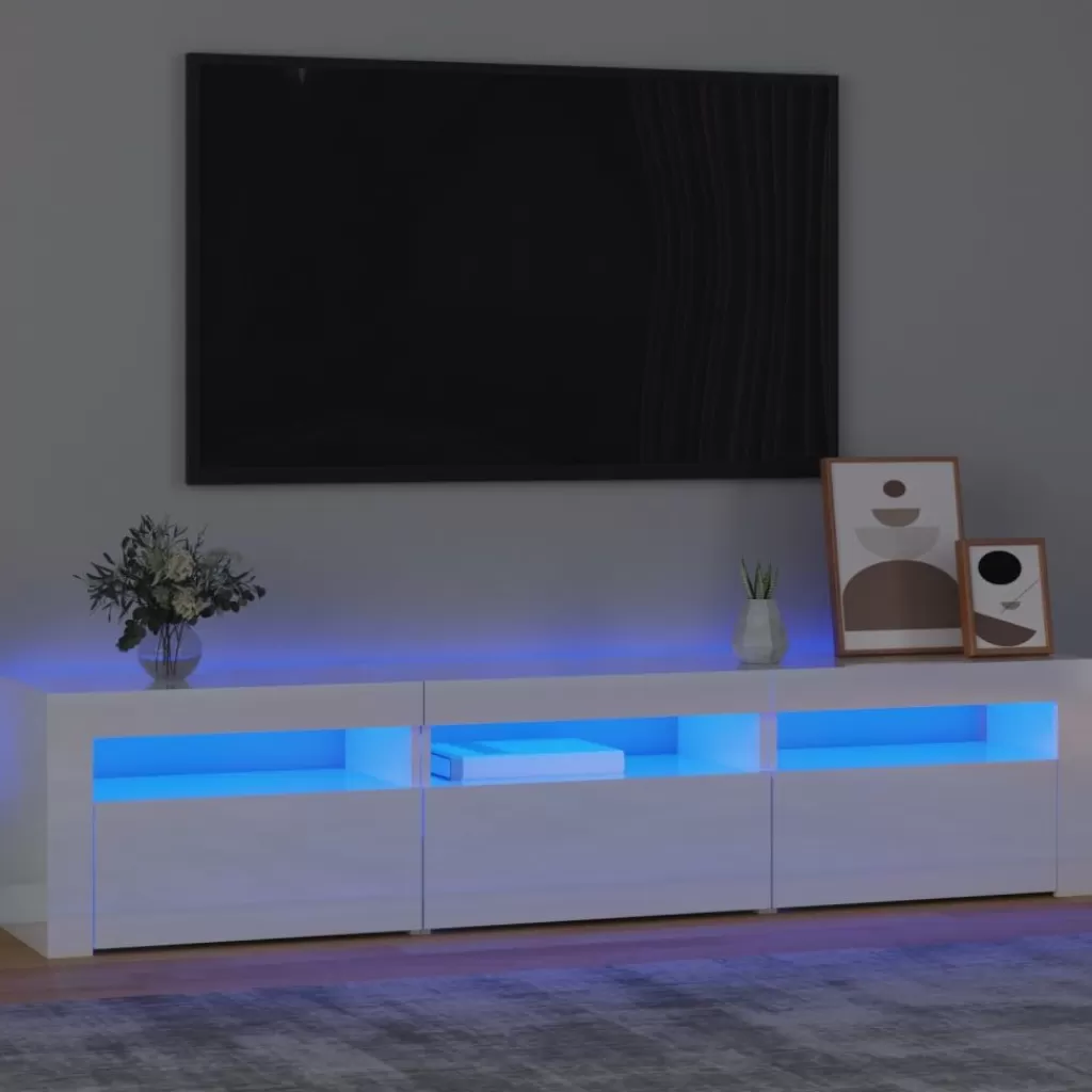 vidaXL Tv-Meubels> Tv-Meubel Met Led-Verlichting 180X35X40 Cm Hoogglans Wit