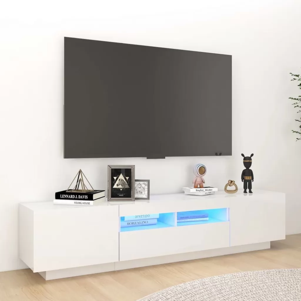 vidaXL Tv-Meubels> Tv-Meubel Met Led-Verlichting 180X35X40 Cm Hoogglans Wit