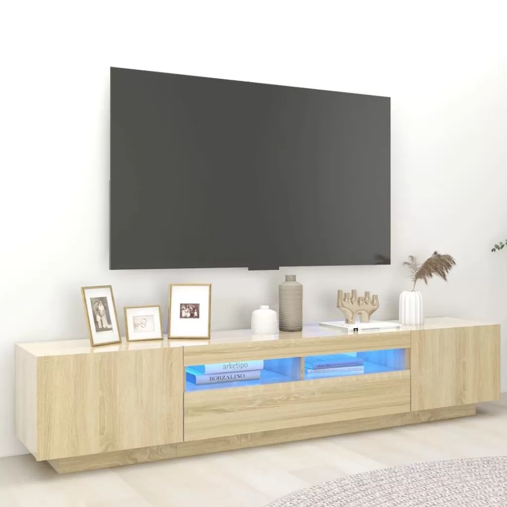 vidaXL Tv-Meubels> Tv-Meubel Met Led-Verlichting 200X35X40 Cm Sonoma Eikenkleurig