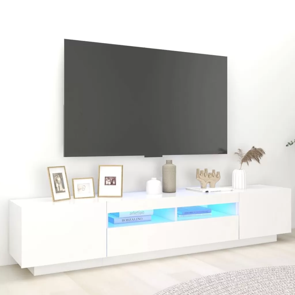 vidaXL Tv-Meubels> Tv-Meubel Met Led-Verlichting 200X35X40 Cm Wit