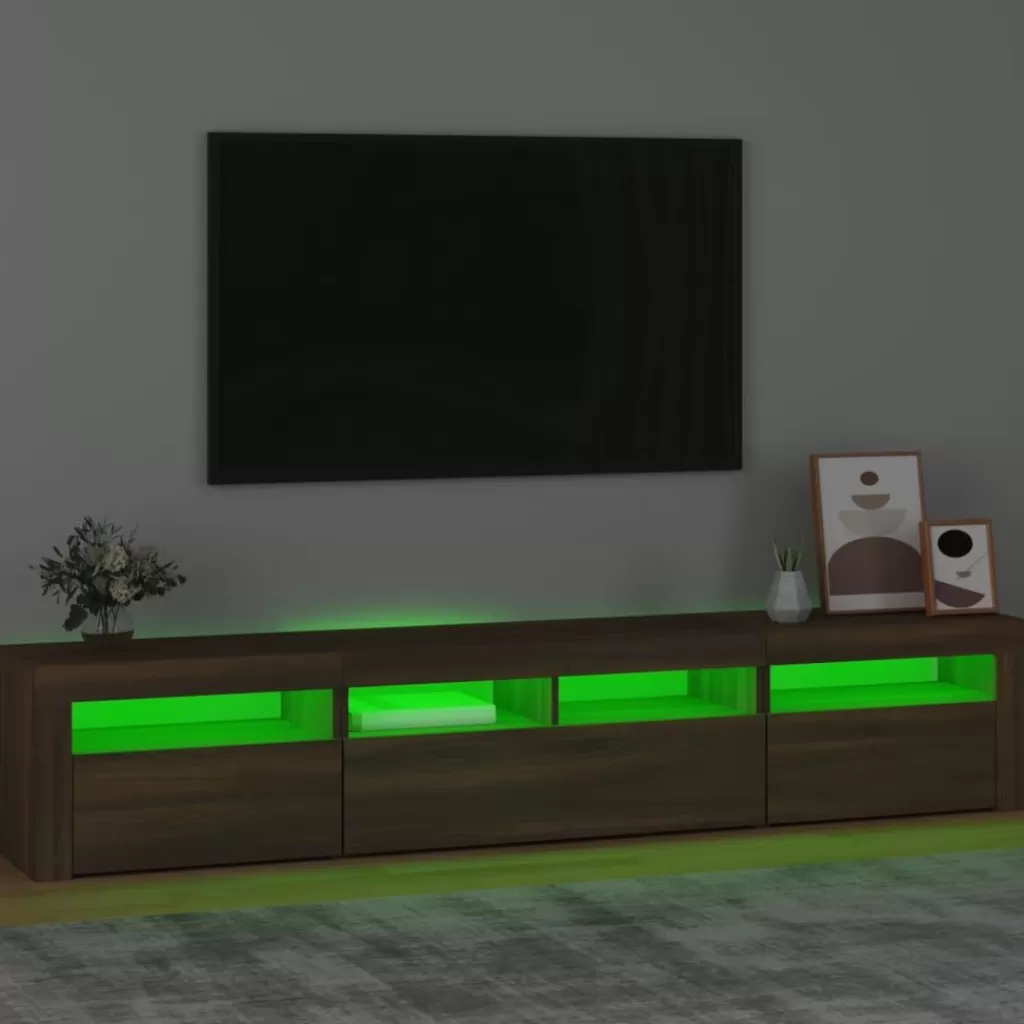 vidaXL Tv-Meubels> Tv-Meubel Met Led-Verlichting 210X35X40 Cm Bruineikenkleurig