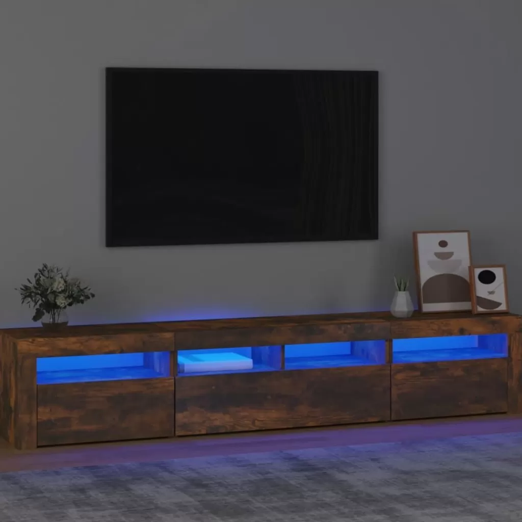 vidaXL Tv-Meubels> Tv-Meubel Met Led-Verlichting 210X35X40 Cm Gerookt Eikenkleurig