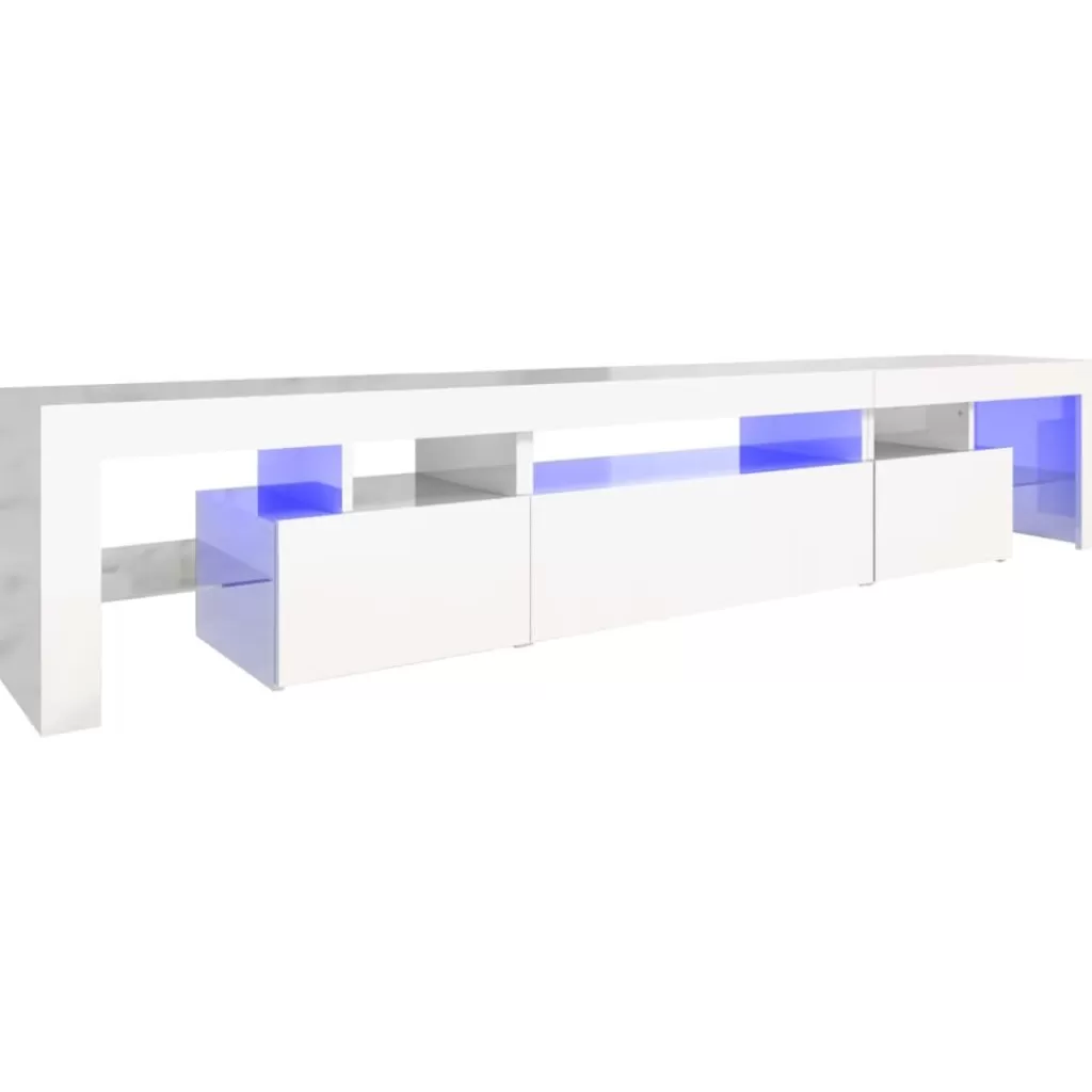 vidaXL Tv-Meubels> Tv-Meubel Met Led-Verlichting 215X36,5X40 Cm Hoogglans Wit