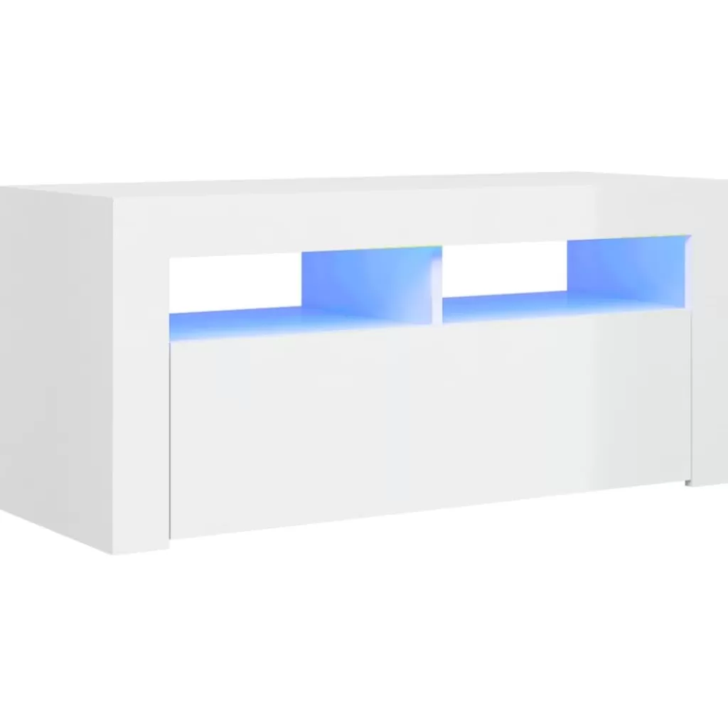 vidaXL Tv-Meubels> Tv-Meubel Met Led-Verlichting 90X35X40 Cm Hoogglans Wit