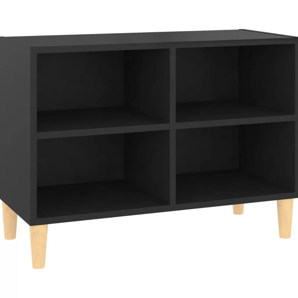 vidaXL Tv-Meubels> Tv-Meubel Met Massief Houten Poten 69,5X30X50 Cm Zwart