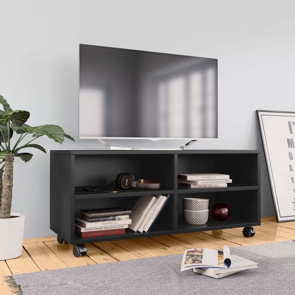 vidaXL Tv-Meubels> Tv-Meubel Met Wieltjes 90X35X35 Cm Bewerkt Hout Zwart