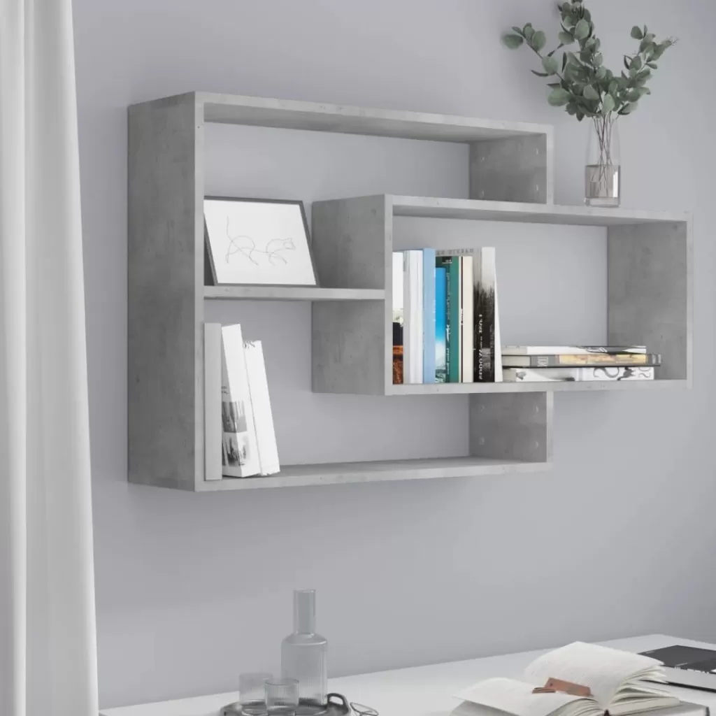 vidaXL Boekenkasten & Wandplanken> Wandschappen 104X20X58,5 Cm Bewerkt Hout Betongrijs