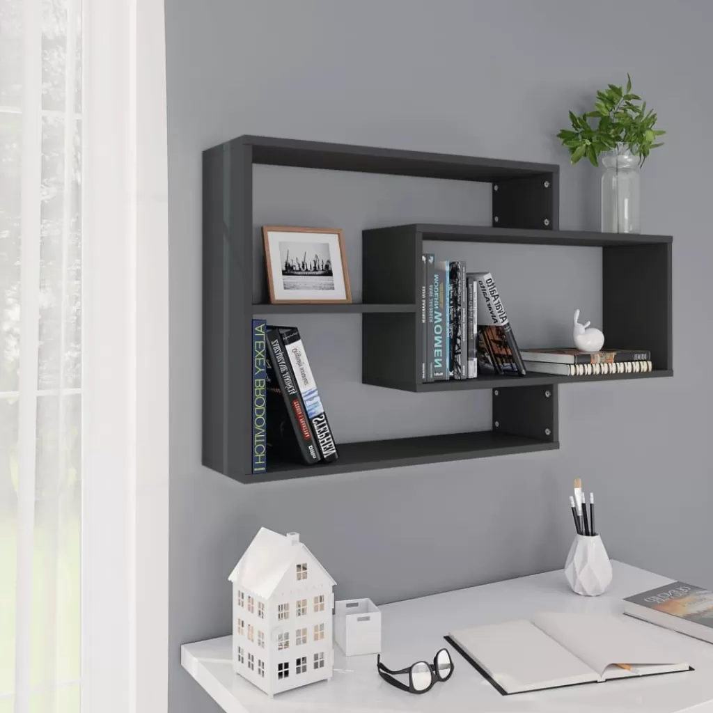 vidaXL Boekenkasten & Wandplanken> Wandschappen 104X20X58,5 Cm Bewerkt Hout Grijs