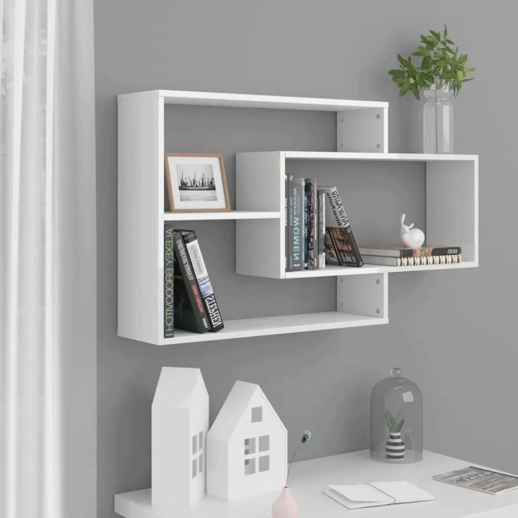 vidaXL Boekenkasten & Wandplanken> Wandschappen 104X20X58,5 Cm Bewerkt Hout Hoogglans Wit